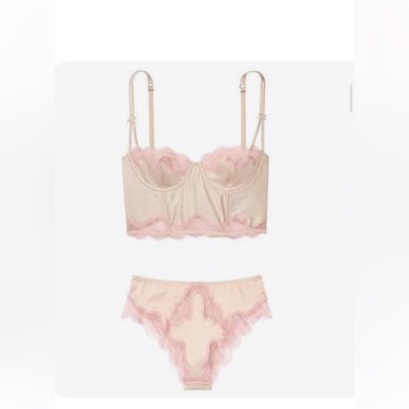 Victoria's Secret Satin and Lace Dream Angels Set Bra Set in Beige and Pink